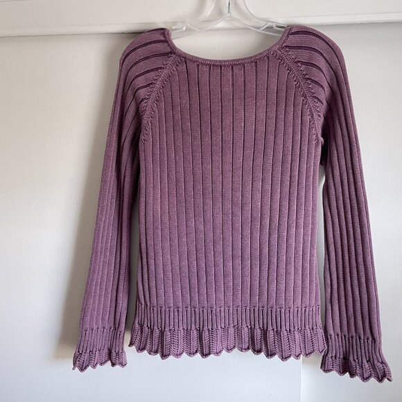 Anthropologie Isabella Bird V Neck Sweater Size M Purple Ribbed Cable Knit - Picture 3 of 10
